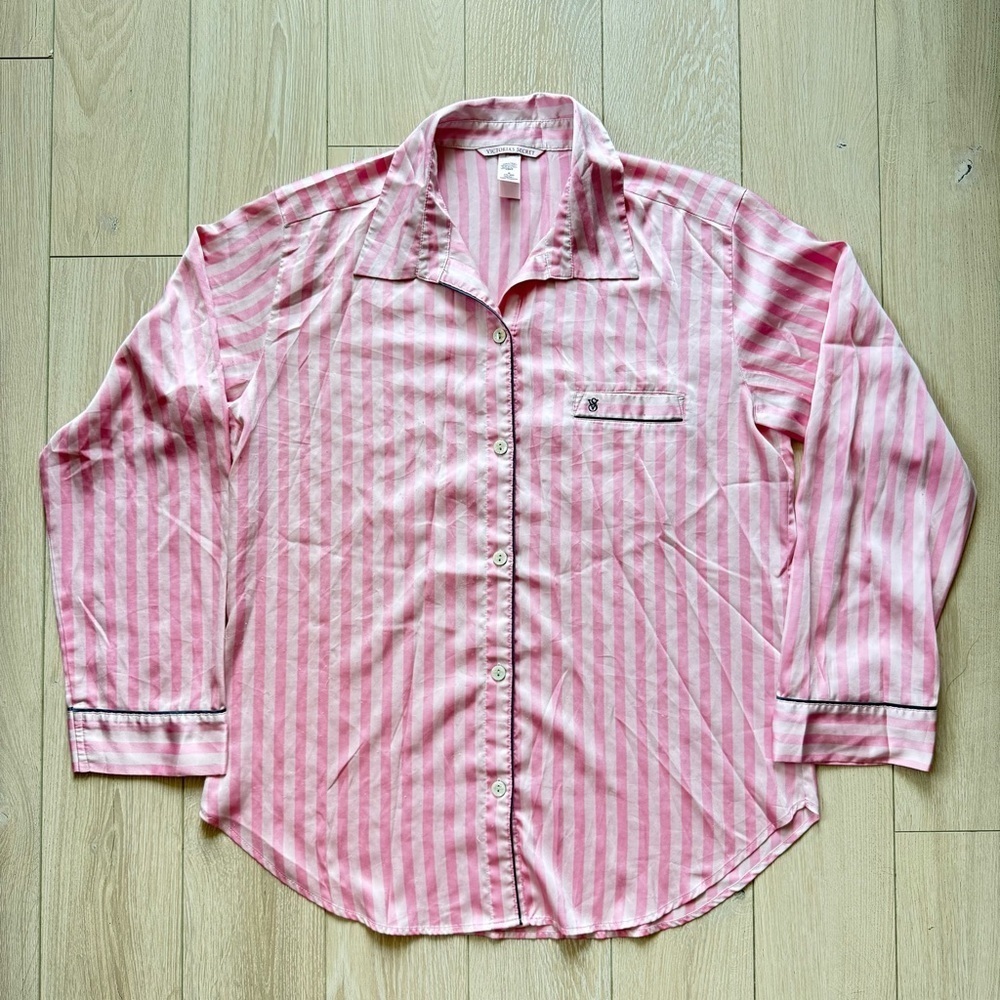 Victoria’s Secret Pink Satin Striped Pajama Top Women’s Size Medium